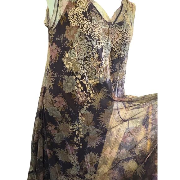 Johnny Was Biya Dress Black Floral Embroidered Mesh Maxi. Size Large - Picture 6 of 10